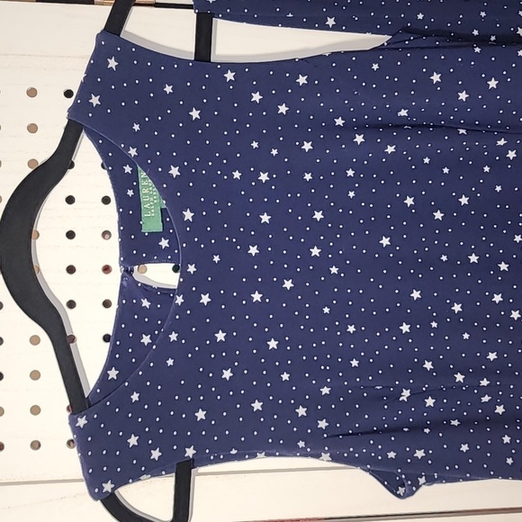 Lauren Ralph Lauren Size 10 Midi Swing Dress Navy Blue Stars Pattern Sleeveless - Picture 2 of 8
